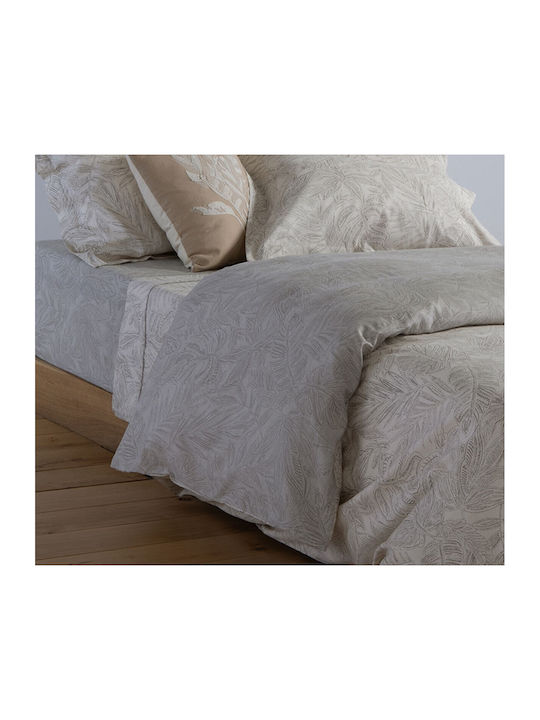 Nef-Nef Homeware Set Bettbezug Baumwollsatin 240x230cm Übergröße mit 2 Kopfkissenbezügen Tundra Ecru/Grau
