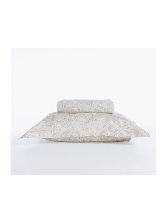 Nef-Nef Homeware Set Bettbezug Baumwollsatin 240x230cm Übergröße mit 2 Kopfkissenbezügen Tundra Ecru/Grau