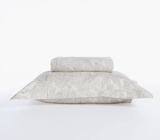 Nef-Nef Homeware Cotton Satin Duvet Cover Set 240x230cm Super King With 2 Pillowcases Tundra Ecru/Grey