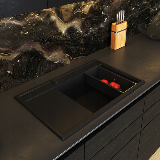 Pyramis Undermount Kitchen Sink from Liquid Granite with Faucet M79xW50cm Black