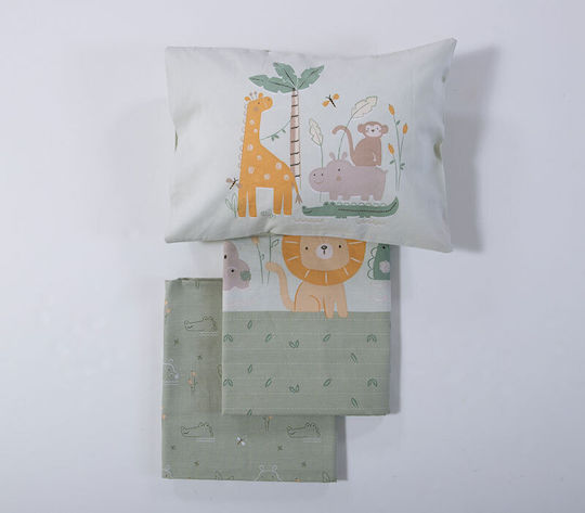 Nef-Nef Homeware Set Baby Sheets Crib Cotton Savana Green 120x170cm 3pcs