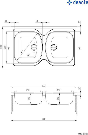 Deante ZM5_0200 Ένθετος Inox Σατινέ με Μπαταρία Μ80xΠ50cm Γκρι Deante ZM5_0200 Ένθετος Inox Σατινέ με Μπαταρία Μ80xΠ50cm Γκρι