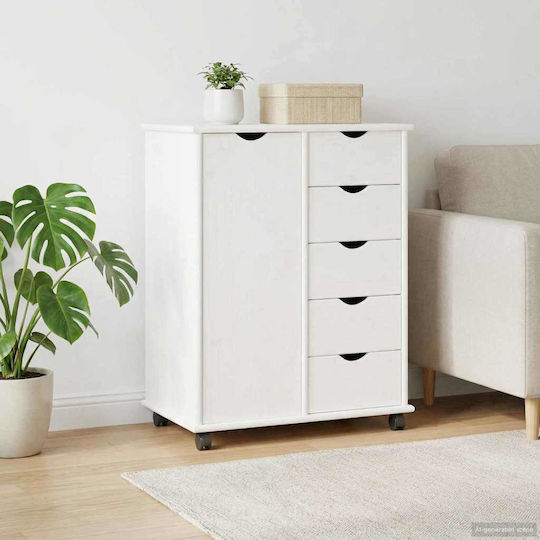 Bedroom Chest of Drawers Made of Solid Wood with 5 Drawers White 63.5x39x79cm