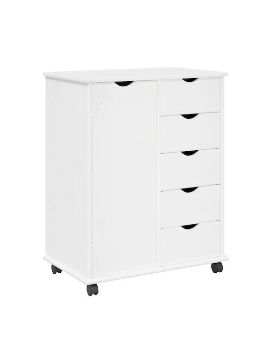 Kommode Schlafzimmer aus Massivholz mit 5 Schubladen Weiß 63.5x39x79cm