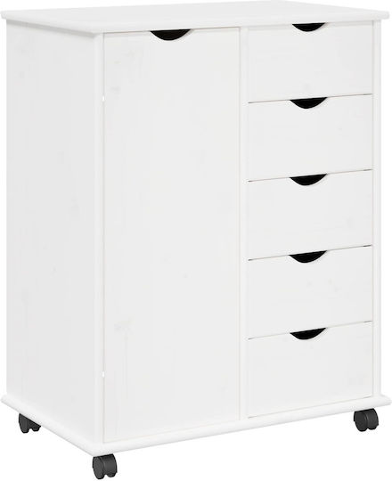 Bedroom Chest of Drawers Made of Solid Wood with 5 Drawers White 63.5x39x79cm
