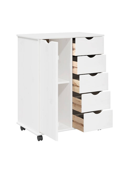 Kommode Schlafzimmer aus Massivholz mit 5 Schubladen Weiß 63.5x39x79cm