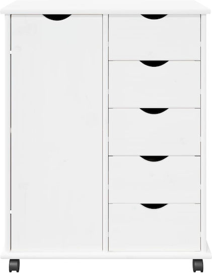 Bedroom Chest of Drawers Made of Solid Wood with 5 Drawers White 63.5x39x79cm