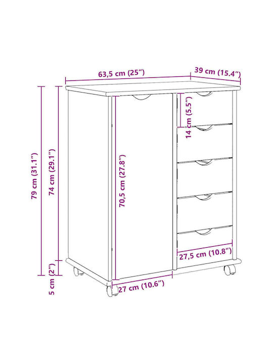Kommode Schlafzimmer aus Massivholz mit 5 Schubladen Graues 63.5x39x79cm