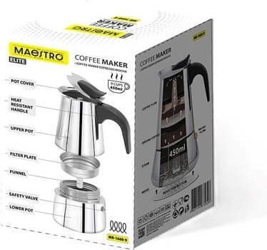 Maestro Μπρίκι Espresso 6cups Inox Μαύρο