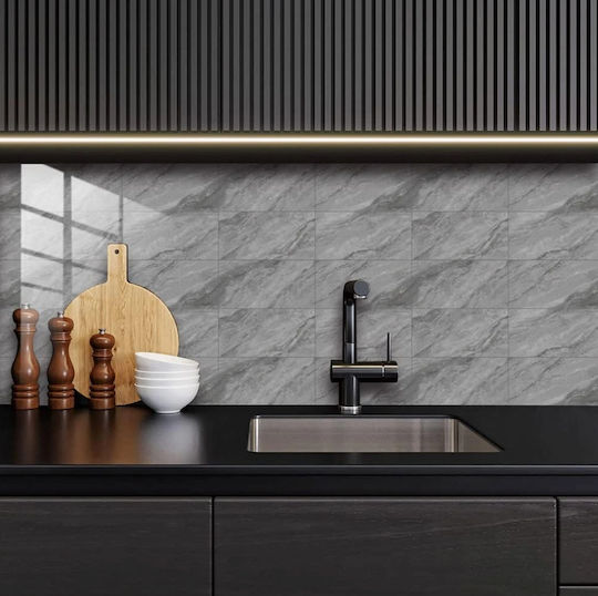 Set 16 Self-adhesive Tiles Marble Pattern Tile Imitation Sticker Waterproof 30x15 Cm Gray
