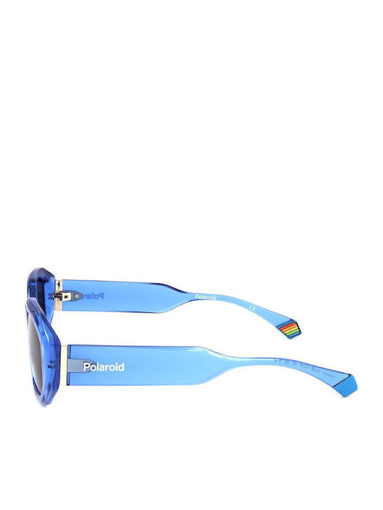 Polaroid Women's Sunglasses with Blue Plastic Frame and Gray Polarized Lens PLD6189/S MVU/M9