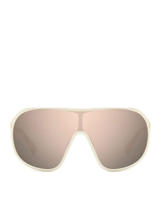 Polaroid Unisex Sunglasses with White Plastic Frame and Pink Mirror Lens