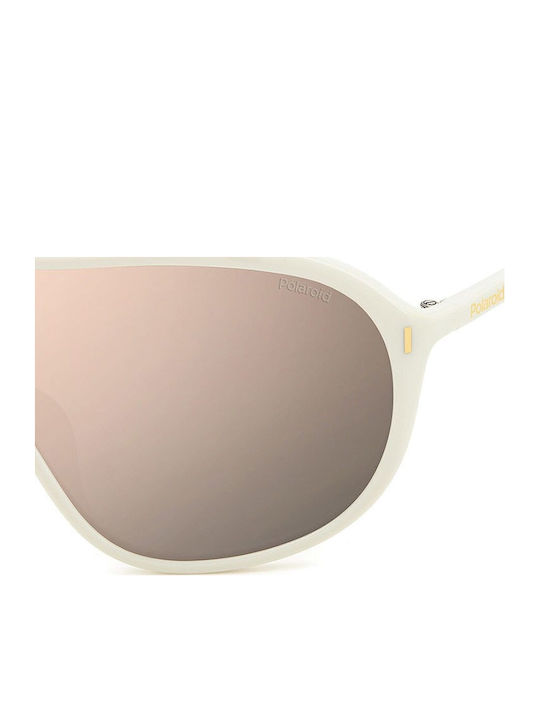 Polaroid Unisex Sunglasses with White Plastic Frame and Pink Mirror Lens