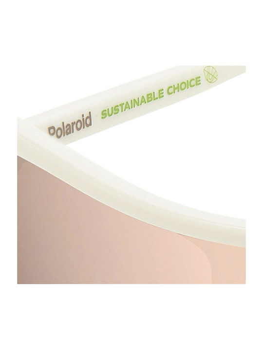 Polaroid Unisex Sunglasses with White Plastic Frame and Pink Mirror Lens