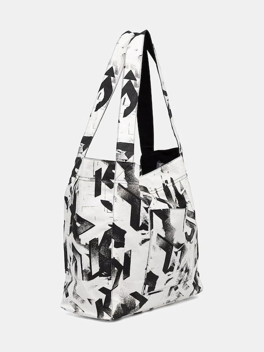 White / Black Fabric Women's Shopper Bag