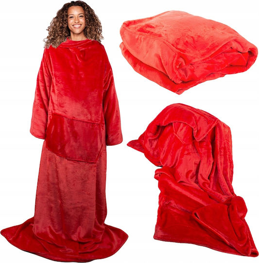 Pelzige Decke mit Ärmeln 140x200cm Rot