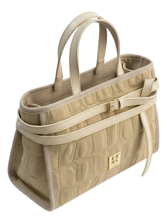 Damentasche Shopper Krokodilmuster Beige