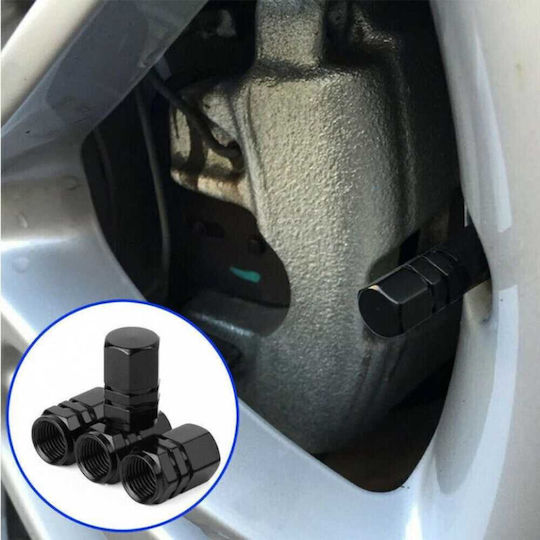 Set 2 Suporturi Flexibile din Plastic pentru Plăcuță de Înmatriculare Auto Negre 4 Capace Hexagonale din Aluminiu pentru Supapă Auto 1.8 Cm Negre