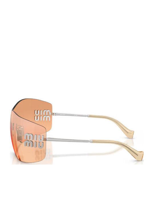 Miu Miu Women’s Sunglasses with Silver Metallic Frame and Orange Mirror Lens MU B53S 1BC80Y