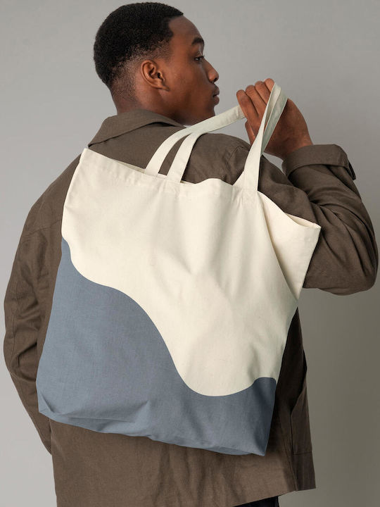 Organic Cotton Wave Print Maxi Tote Westford Mill W235 Natural Blue Grey