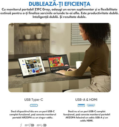 Qova Z1FC HDR Portable Monitor 16.1" FHD 1920x1080 144Hz Gray