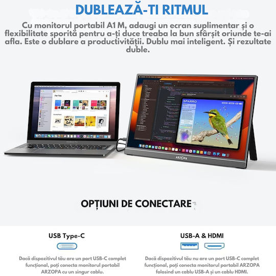 Qova Arzopa A1 Max IPS HDR Monitor Portabil 17.3" FHD 1920x1080 Gri