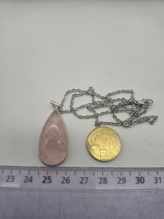 Silberne Halskette Rosa Quarz – Edelstahl Stahl Kette