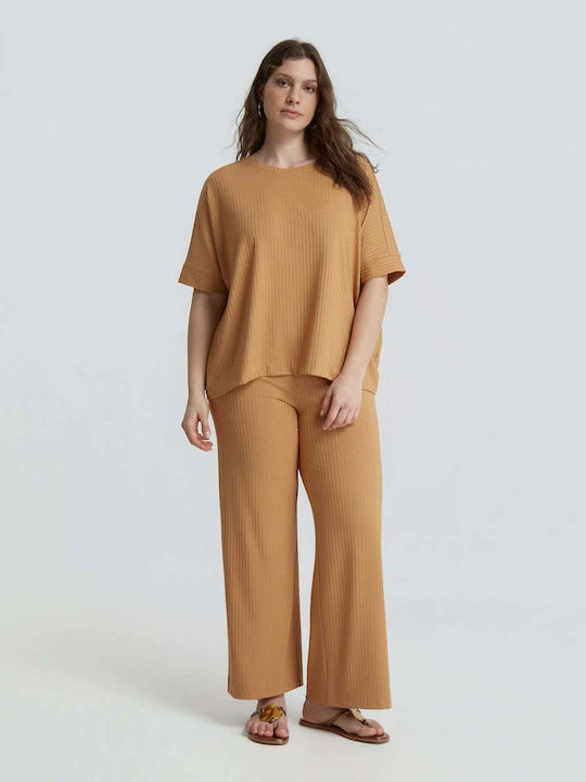 Women's Short Sleeve Beige Blouse