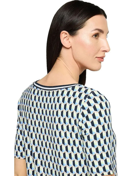 Women's Sweater with Smile Neckline Striped Blue