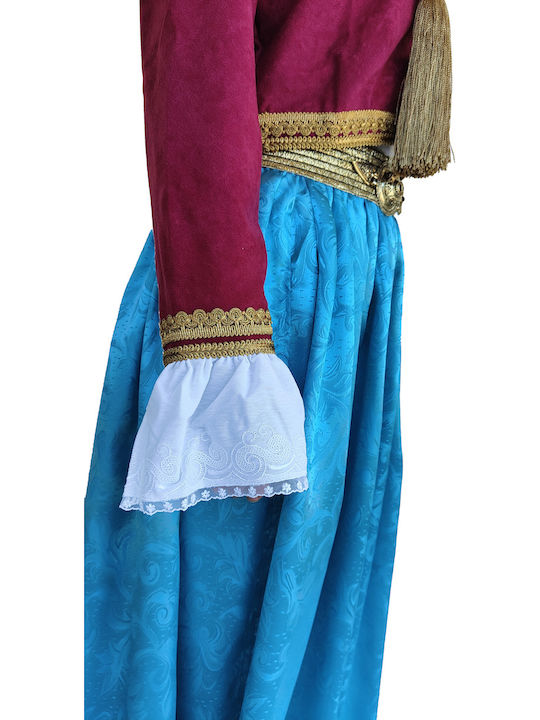 Adults Traditional Costume Amalia with Porphyra with Shirt with 3 Rows Necklace with 45 Coins