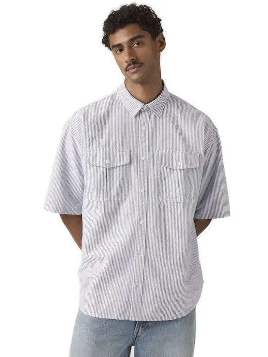 Short Sleeve Cotton Shirt Regular Fit Striped Black & White