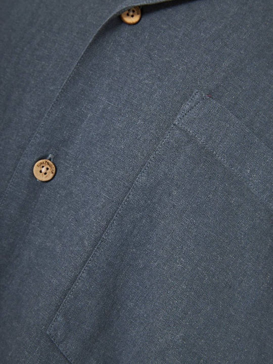 Short Sleeve Linen Shirt in Wide Fit Dark Grey