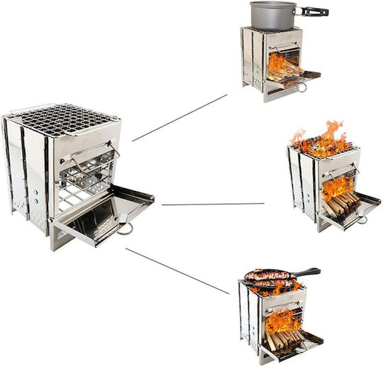 Grătar cu Cărbune Portabil din Inox 14x14cm
