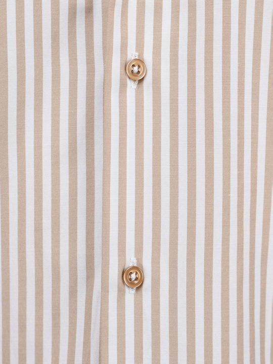 Long Sleeve Shirt Narrow Fit Striped Beige