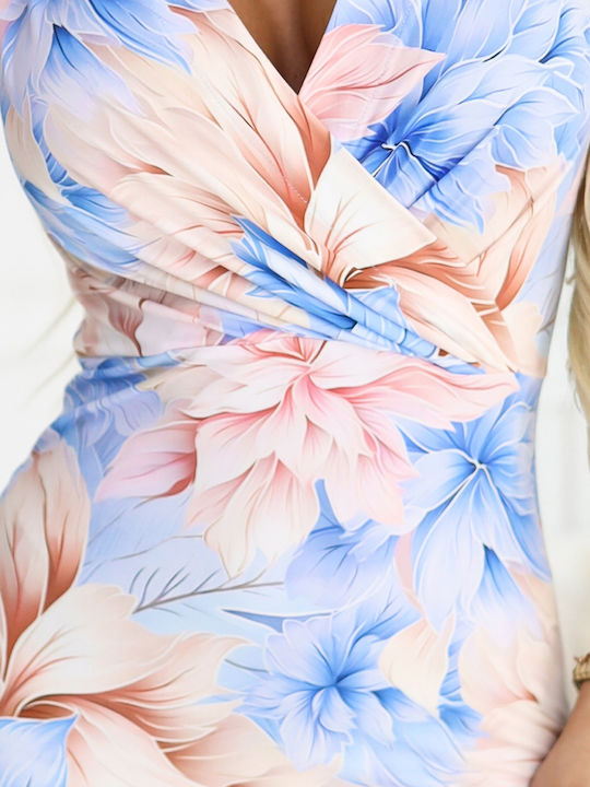 Summer Mini Evening Wrap Dress with Ruffles Blue
