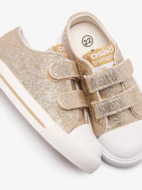 Kids Sneakers with Hoop & Loop Closure Gold