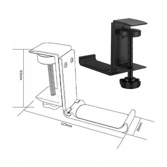 Suport Multifuncțional Pentru Căști Zola Prindere Pe Birou Braț Rabatabil Suprafață Protectoare Din Cauciuc Aluminiu 12.3 X 8.3 X 3 Cm Negru