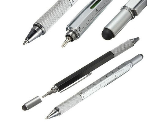 6 In 1 Multifunctional Device Zola Pen Ruler 2 Screwdrivers Spirit Level Touch Screen Control Gray