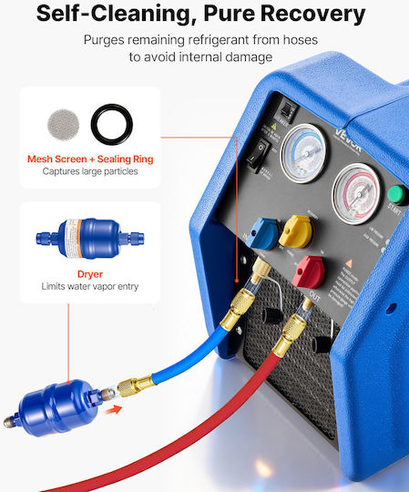 Vevor Portable Refrigerant Recovery Machine 3/4 Hp 220v 50hz Single Cylinder Ac Recovery Machine Liquid Vapor Refrigerant 1450 Rpm Recycling Unit Hvac Automotive & Household Air Conditioning Lmhsjbxsysdjt9pfp001v2