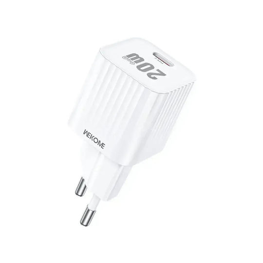 WK Φορτιστής Χωρίς Καλώδιο GaN με Θύρα USB-C 20W Power Delivery Λευκός (WP-U12)