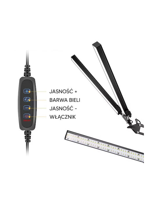LED Iluminat de Birou cu Braț Flexibil și Clip în Culoare Neagră