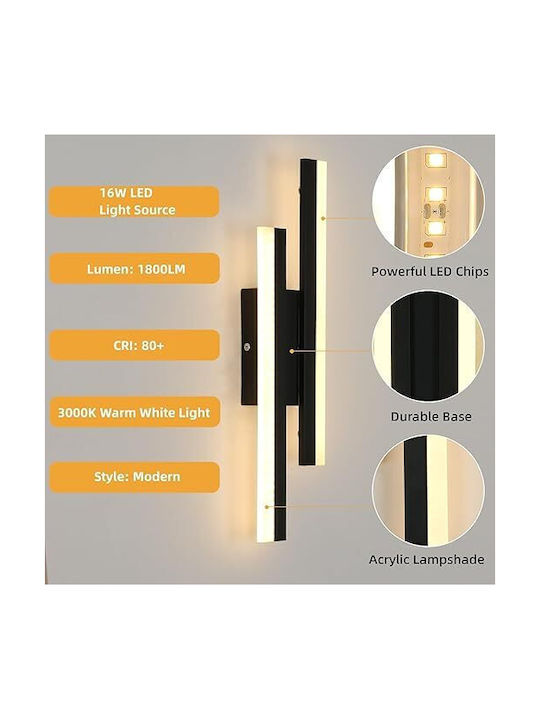 Lampa De Perete Modernă Cu LED Integrat Și Lumină Alb Rece Neagră 50x3cm