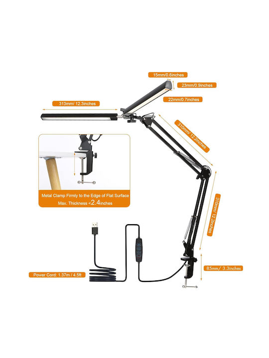 LED Iluminat de Birou cu Braț Flexibil și Clip în Culoare Neagră