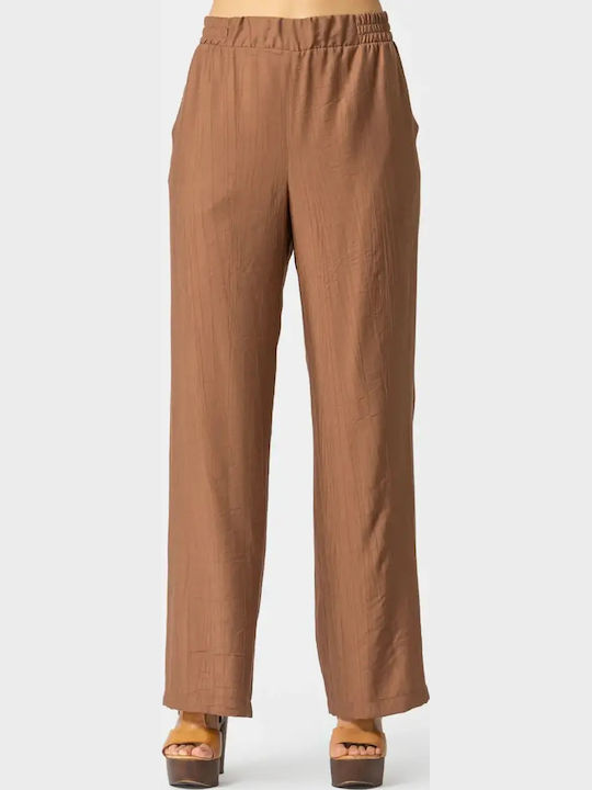 Damenhose mit Gummiband in lockerer Passform Braune