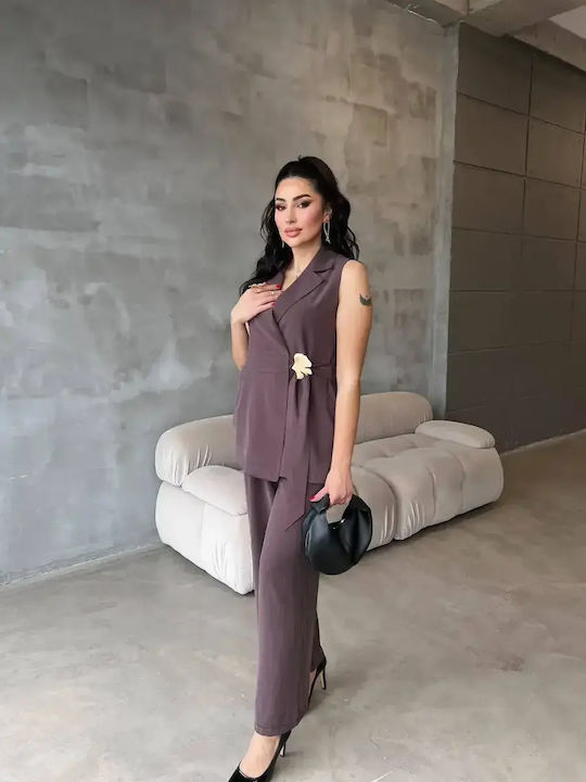 Damen Braun-Lila Set mit Hochgebirge Gummiband Pantelonii