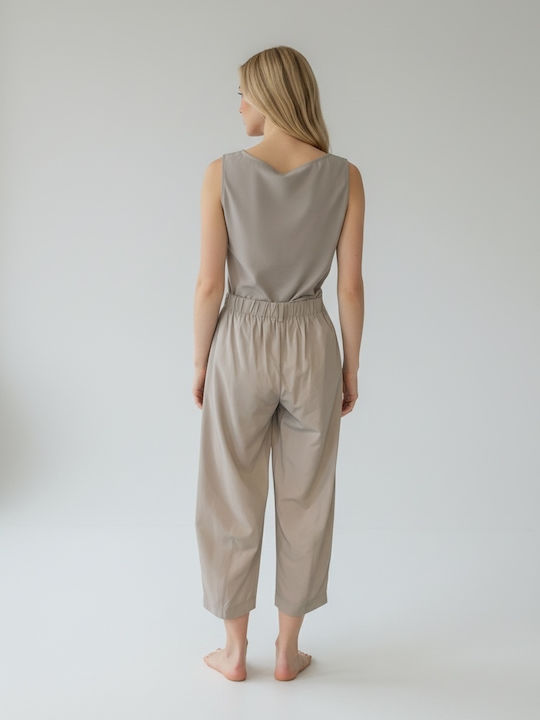 Damen Stoffhose mit Gummiband in Regulärer Passform Stone