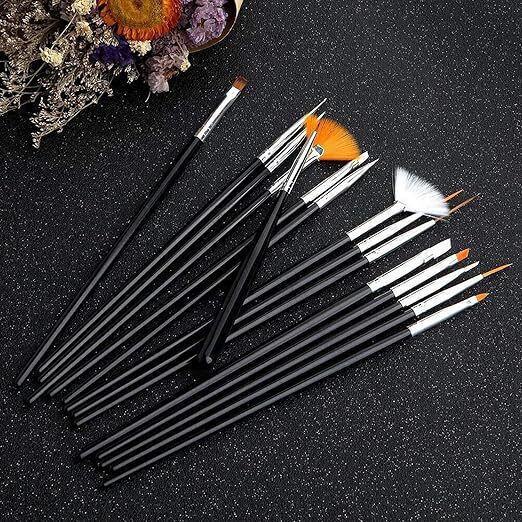 Set 15 Perii Manichiură Pedichiură Zola Designuri Precise Perii Sintetice Moi Mânere Din Plastic Negru