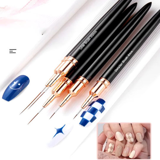 Set 5 Manicure Pedicure Brushes Zola Plastic Soft Bristles Creating Precise Designs Different Sizes Black