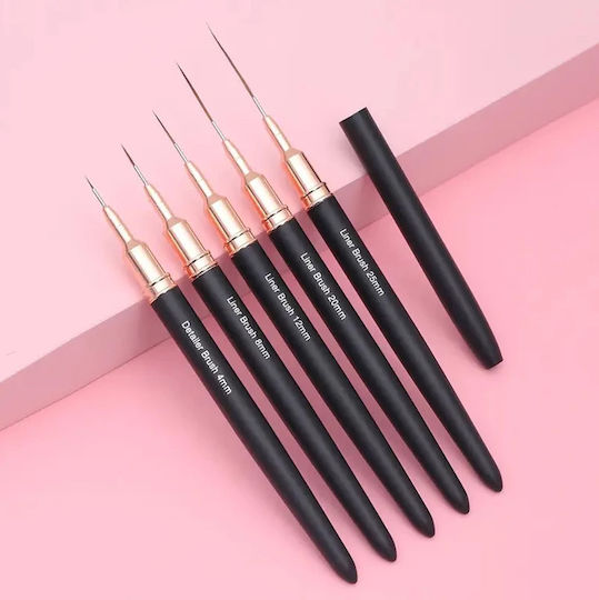 Set 5 Manicure Pedicure Brushes Zola Plastic Soft Bristles Creating Precise Designs Different Sizes Black