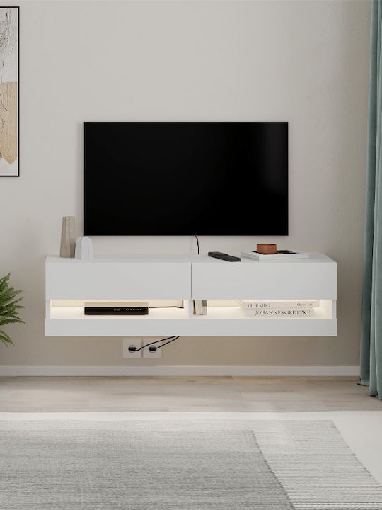 Έπιπλο Τηλεόρασης Moon με Φωτισμό LED Λευκό Μ120xΠ33.8xΥ30cm